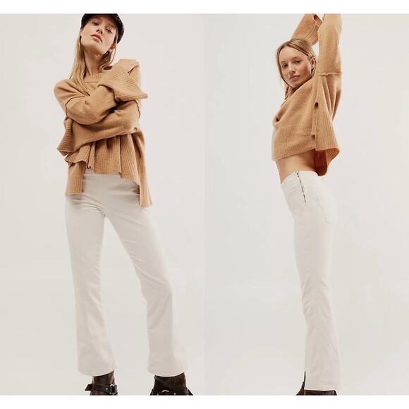 Free People Soft Side Zipper Pants In My Feelings Velvet Crop Slim Flare Vintage - Picture 2 of 11